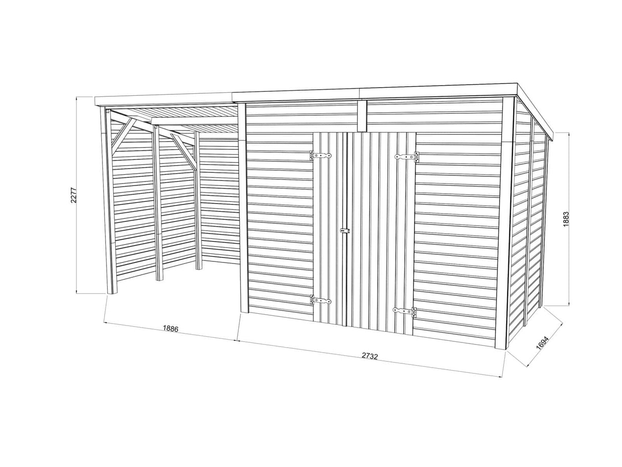 Leif XL (4,6x1,7m | 4,5+2,9m²) Tilava puutarhavaja