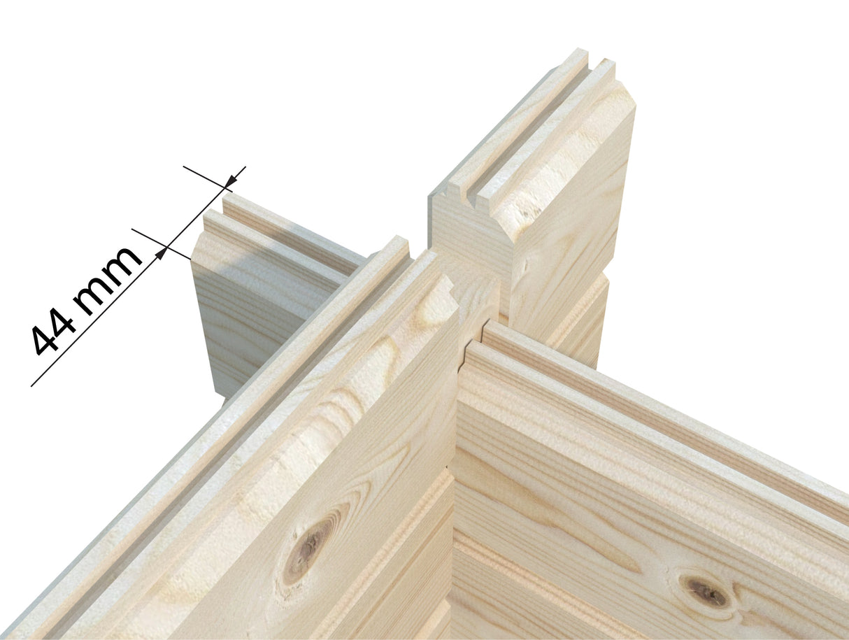 Roger XL (6x5,3m | 28,4m² | 44mm) Tupla-autotalli nosto-ovilla