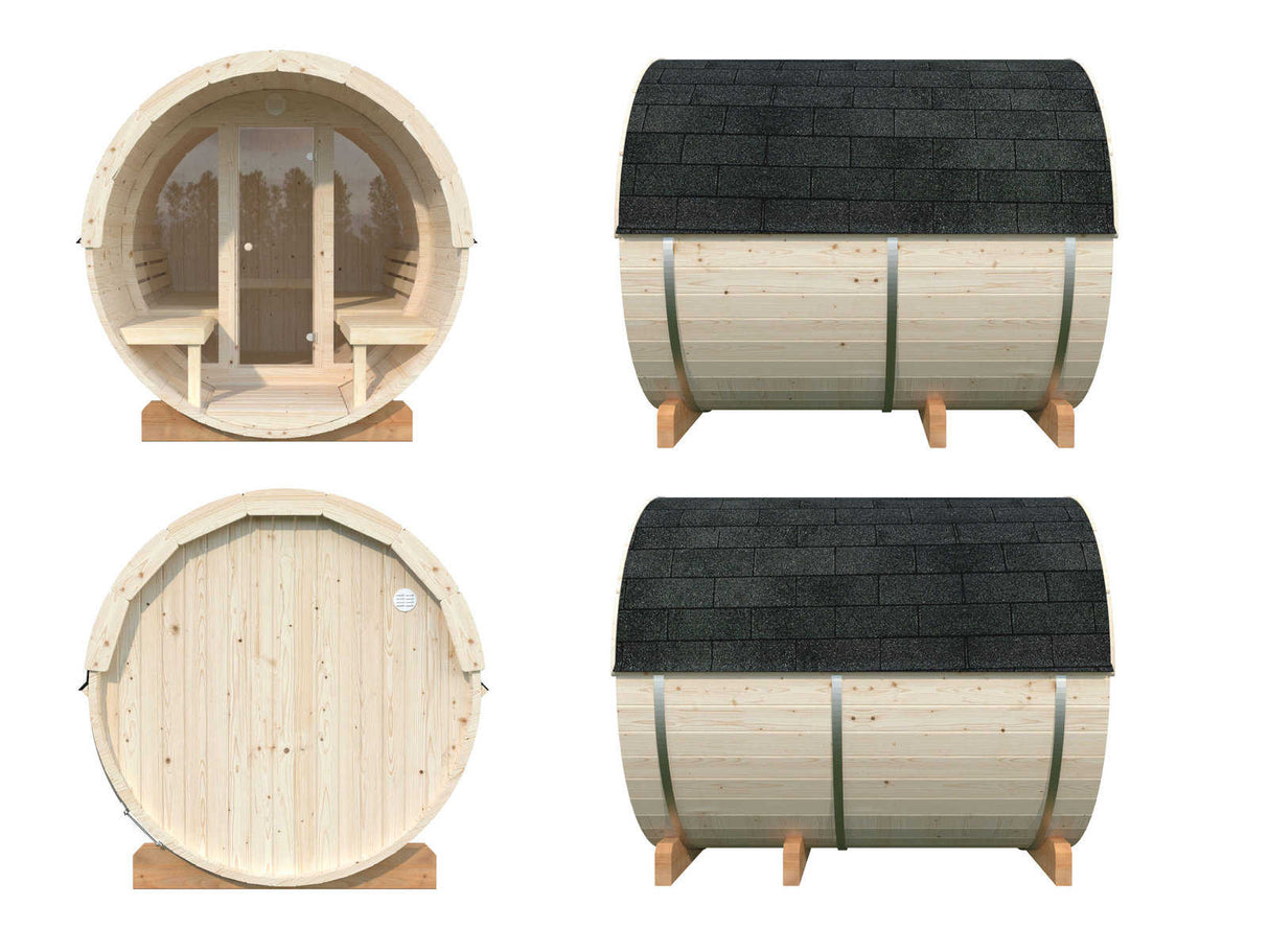 Anita M (2,2x2,5m | 1,3+0,7m² | 42mm) puinen tynnyrisauna lasiseinällä