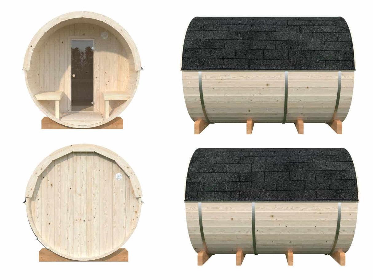Anita L (2,2x2,9m | 1,6+0,7m² | 42mm) puinen tynnyrisauna