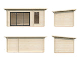 Sanna Sauna XL (5,2x2,9m | 12,8m² | 44mm) Moderni pihasauna tuplasillisilla liukuovilla