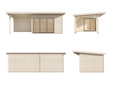 Andrea L (6,9x3m | 11,2+7,9m² | 44mm) piharakennus liukuovilla (saatavana kaksilasitus)