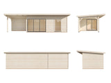 Andrea XL (9x3m | 17,1+7,9m² | 44mm) piharamökki liukuovilla (saatavana kaksilasitus)