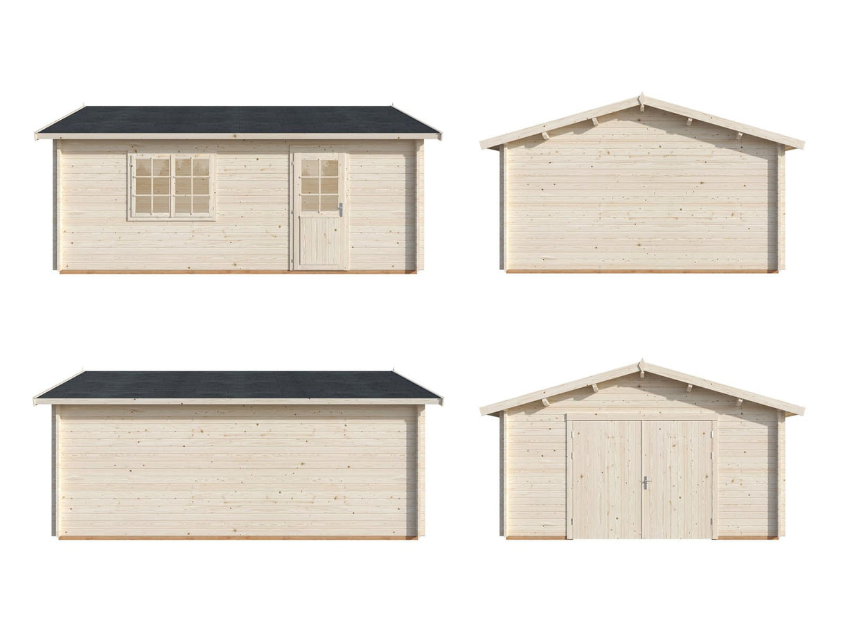 Roger S (4,7x5,7m | 23,9m² | 44mm) Autotalli puuovella