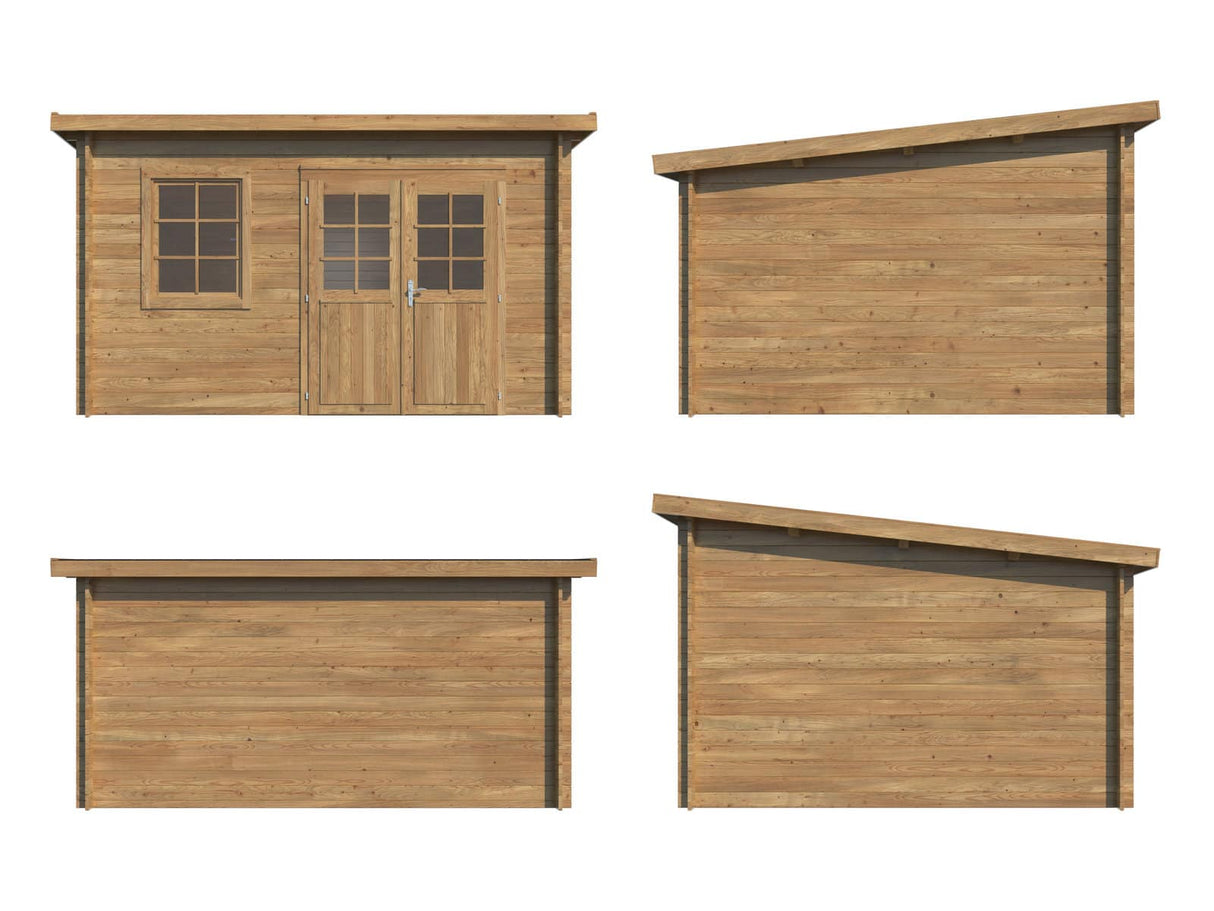 Alice L (3,8x3,4m | 11,0m² | 28mm) suuri painekyllästetty puutarhavaja kaksoisovilla