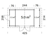 Meribel (2,6x2,3m | 6,6m² | 19mm) Kaksihuoneinen hirsivarasto katoksella
