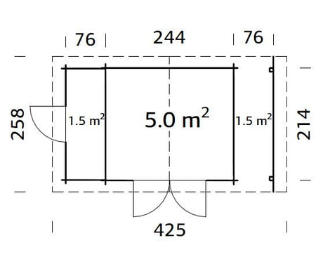 Meribel (2,6x2,3m | 6,6m² | 19mm) Kaksihuoneinen hirsivarasto katoksella