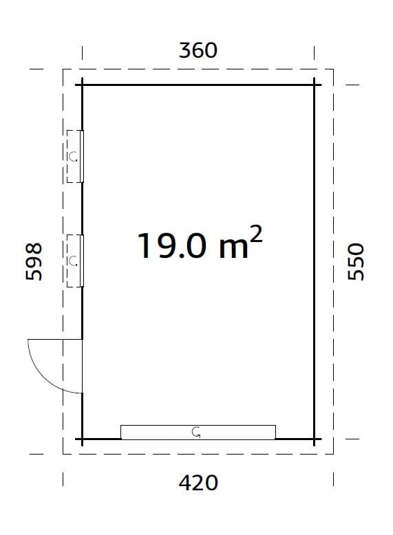 Rasmus (3,6x5,5m | 19,0m² | 44mm) Nosto-ovella