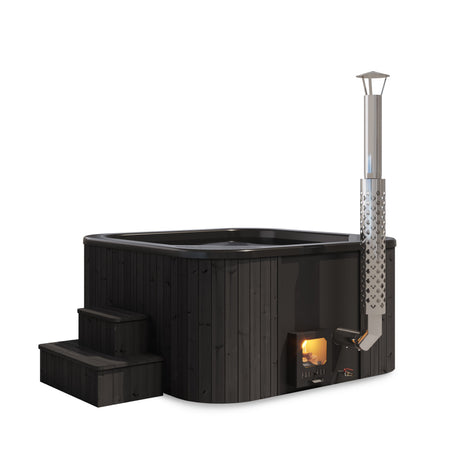 Elden Blackline (d200cm | 6-hengen) Neliönmuotoinen puulämmitteinen kylpytynnyri integroidulla puukiukaalla - LED & lämpökansi sisältyy