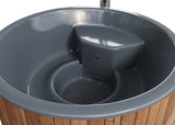Solace L (d220cm | 8-hengen) Pyöreä puulämmitteinen kylpytynnyri integroidulla puukiukaalla - LED & lämpökansi sisältyy